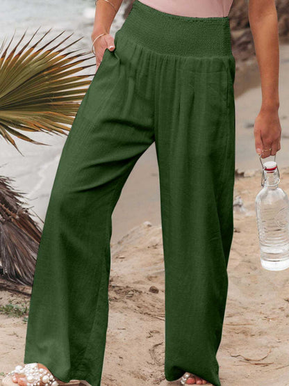 Brighter Days Full - Length Smocked Waist Wide - Leg Pants for Effortless Style - adritiX