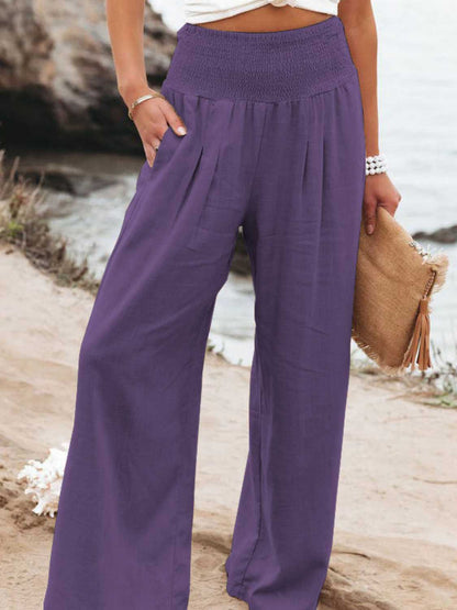 Brighter Days Full - Length Smocked Waist Wide - Leg Pants for Effortless Style - adritiX