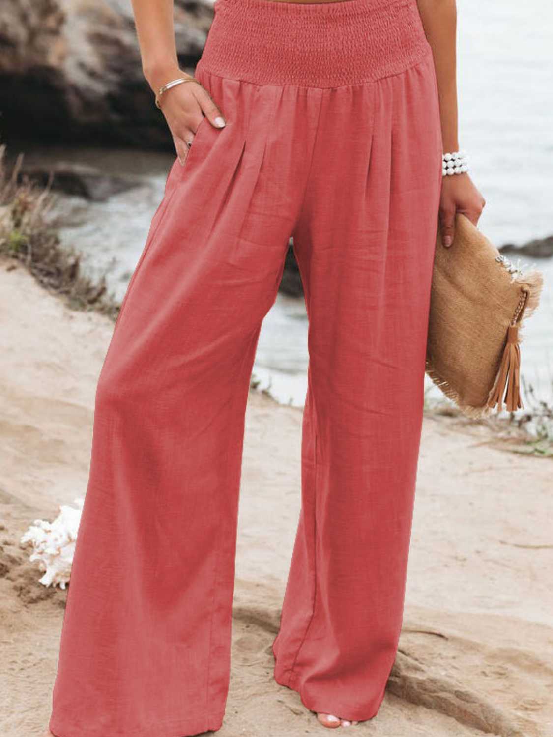Brighter Days Full - Length Smocked Waist Wide - Leg Pants for Effortless Style - adritiX
