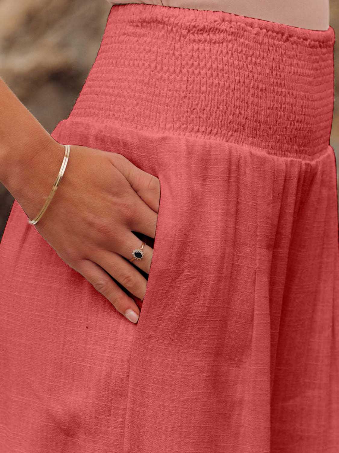 Brighter Days Full - Length Smocked Waist Wide - Leg Pants for Effortless Style - adritiX