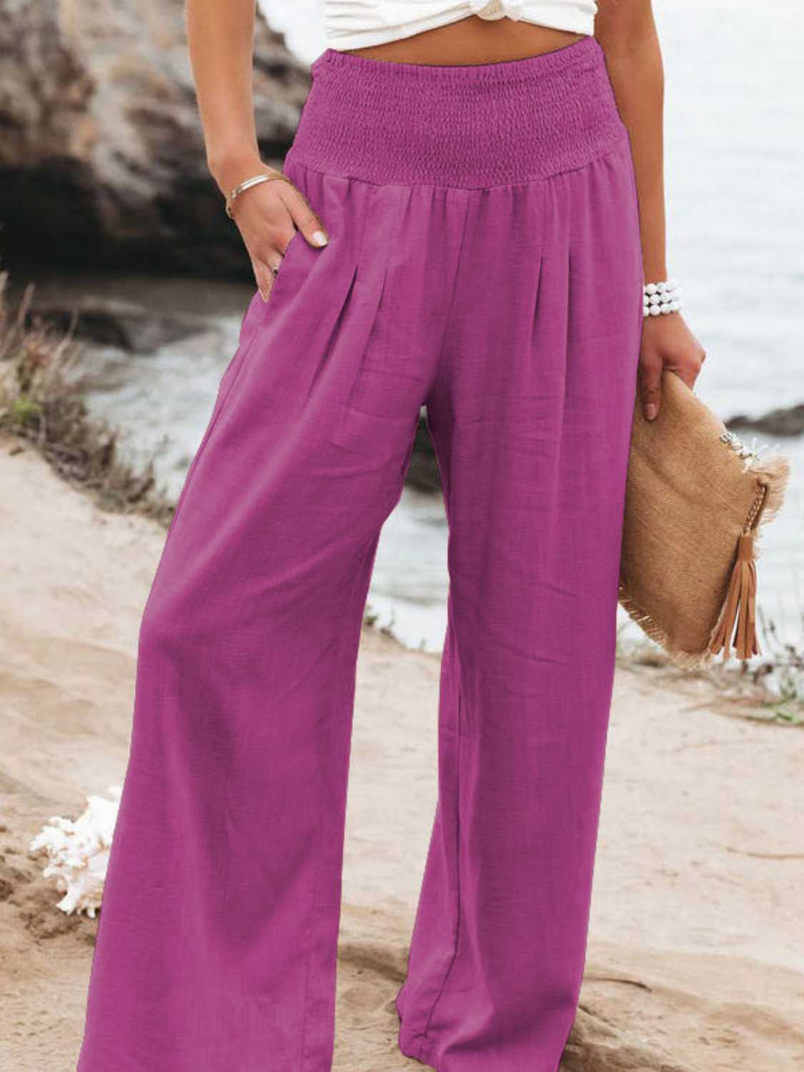 Brighter Days Full - Length Smocked Waist Wide - Leg Pants for Effortless Style - adritiX