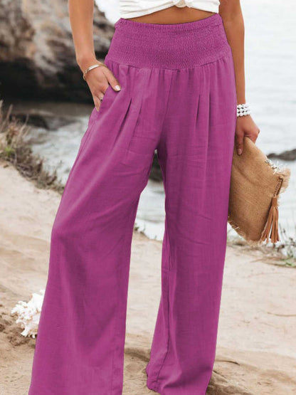 Brighter Days Full - Length Smocked Waist Wide - Leg Pants for Effortless Style - adritiX