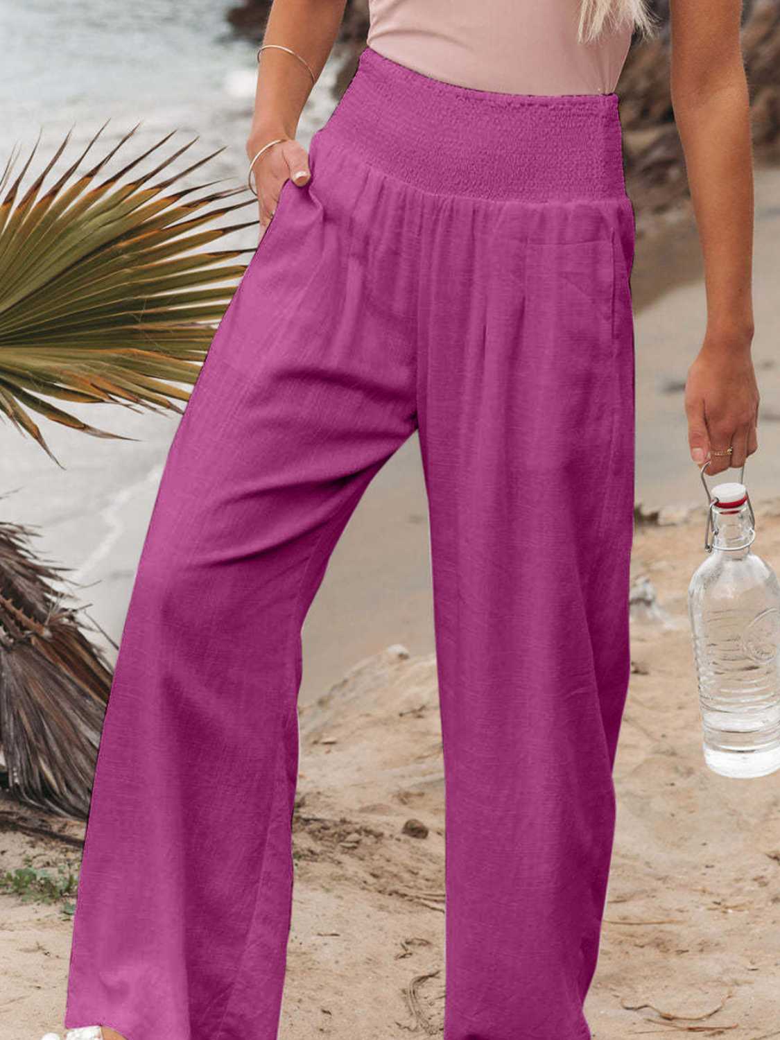 Brighter Days Full - Length Smocked Waist Wide - Leg Pants for Effortless Style - adritiX
