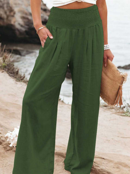 Brighter Days Full - Length Smocked Waist Wide - Leg Pants for Effortless Style - adritiX