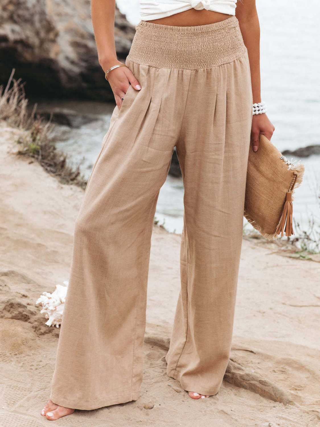 Brighter Days Full - Length Smocked Waist Wide - Leg Pants for Effortless Style - adritiX