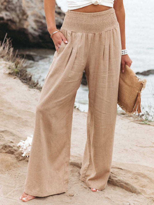 Brighter Days Full - Length Smocked Waist Wide - Leg Pants for Effortless Style - adritiX