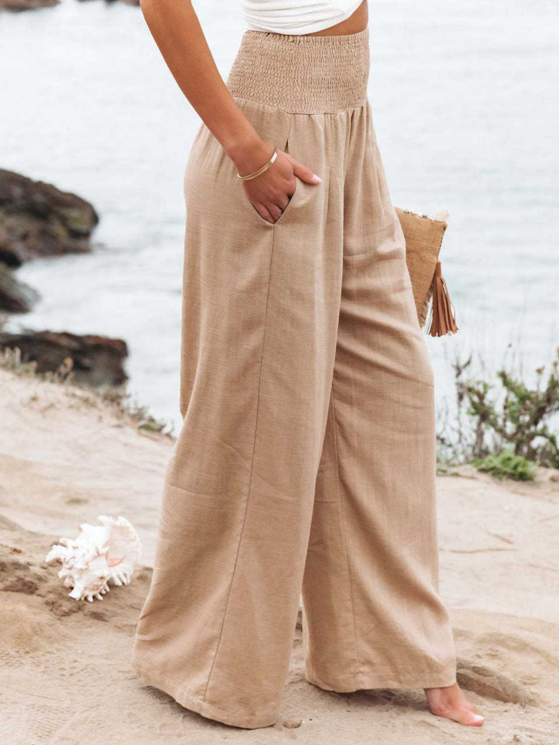 Brighter Days Full - Length Smocked Waist Wide - Leg Pants for Effortless Style - adritiX