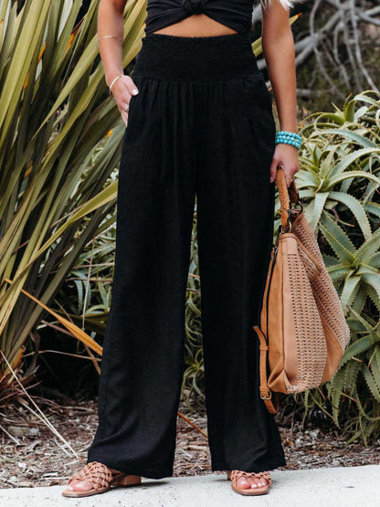 Brighter Days Full - Length Smocked Waist Wide - Leg Pants for Effortless Style - adritiX