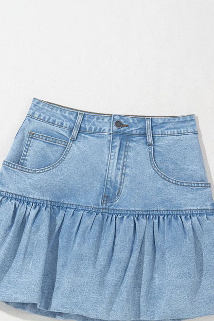 Bubble Hem Denim Mini Skirt - adritiX