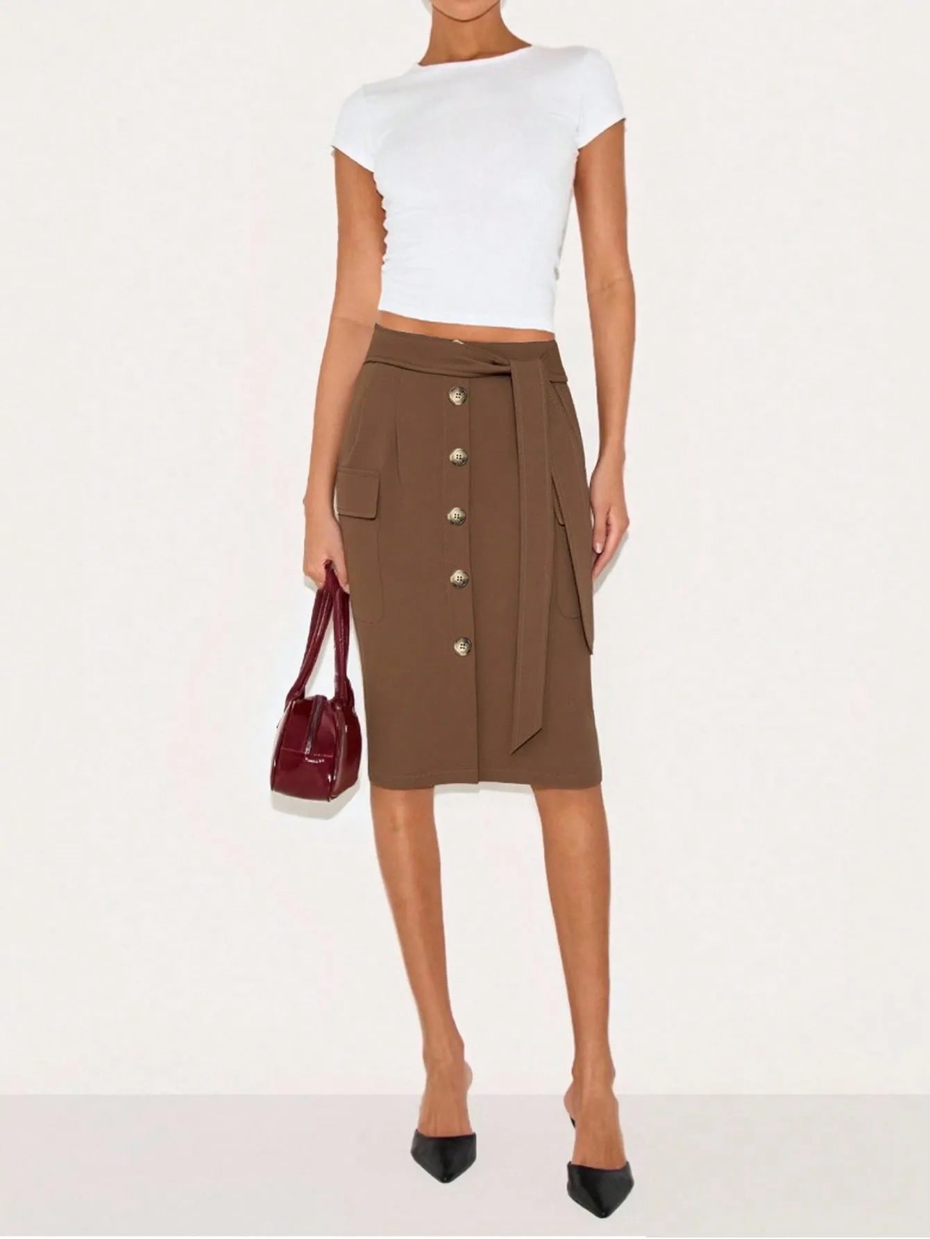 Button Detail Belted Cargo Skirt - adritiX