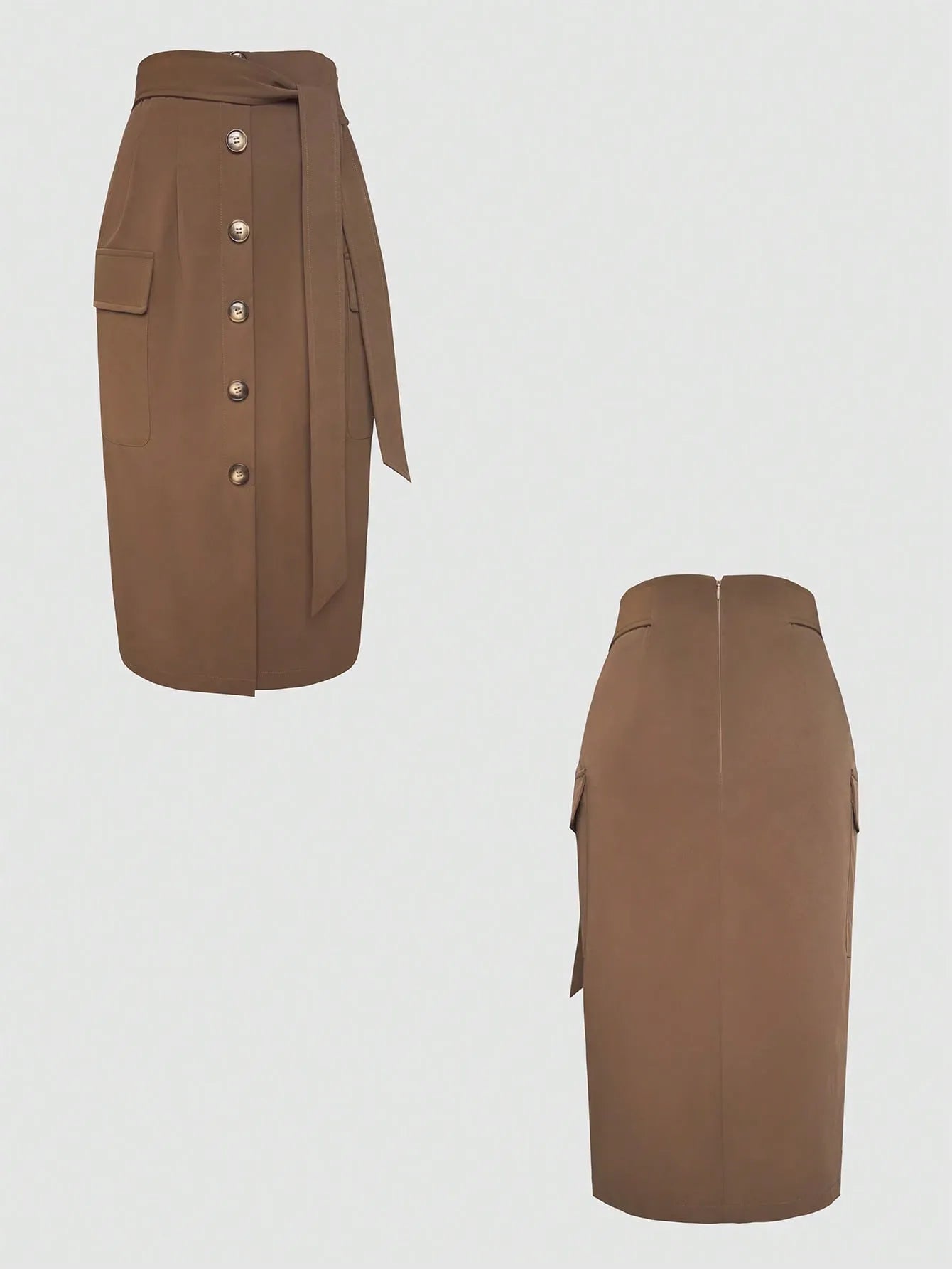 Button Detail Belted Cargo Skirt - adritiX
