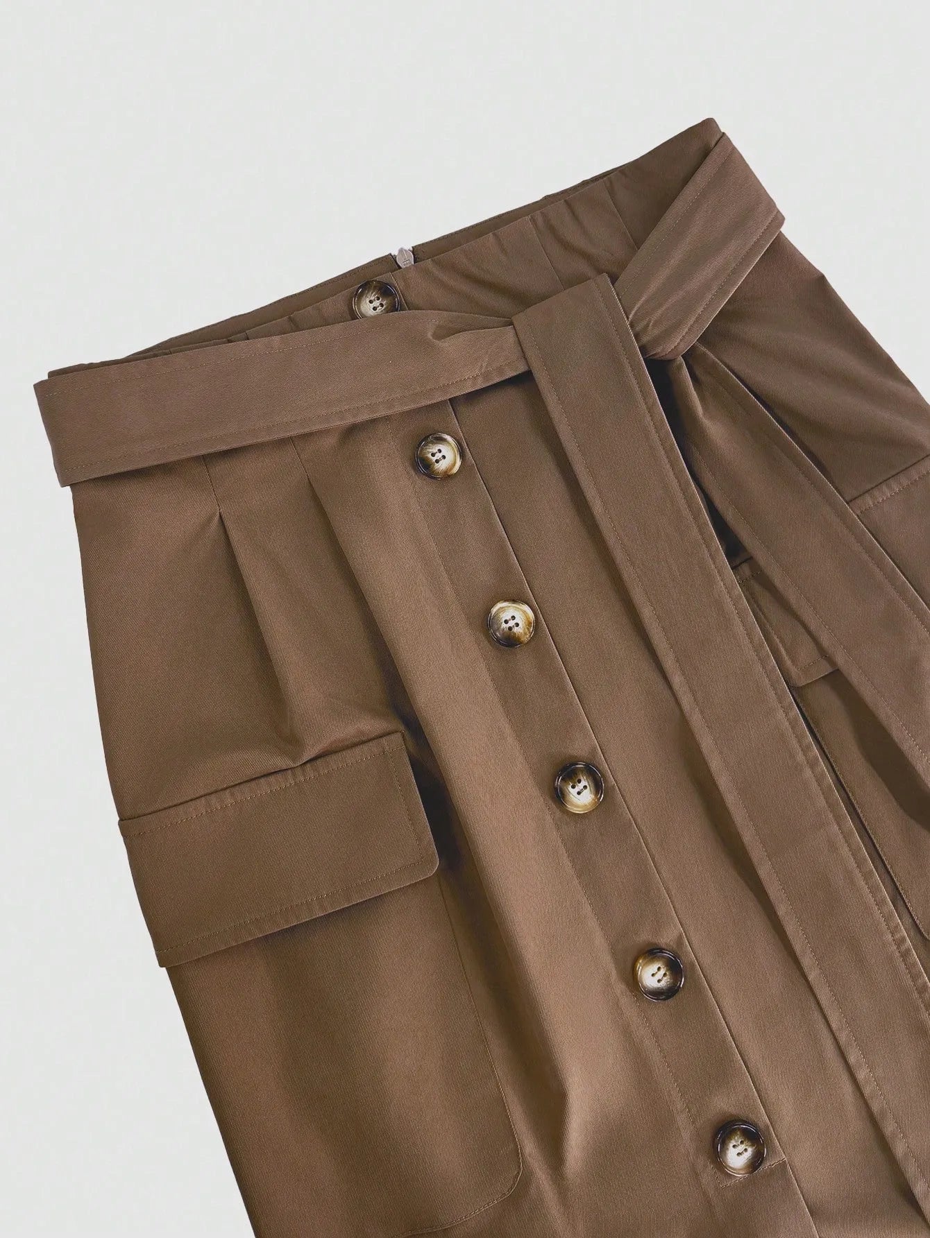 Button Detail Belted Cargo Skirt - adritiX