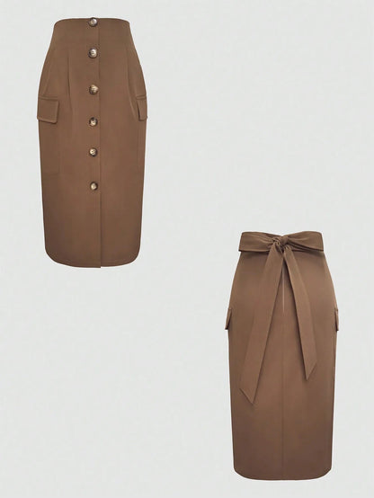 Button Detail Belted Cargo Skirt - adritiX