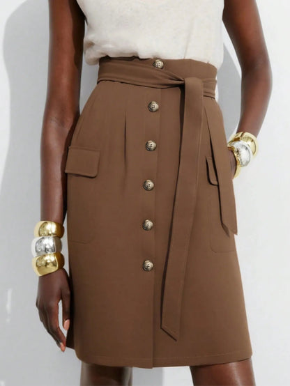 Button Detail Belted Cargo Skirt - adritiX