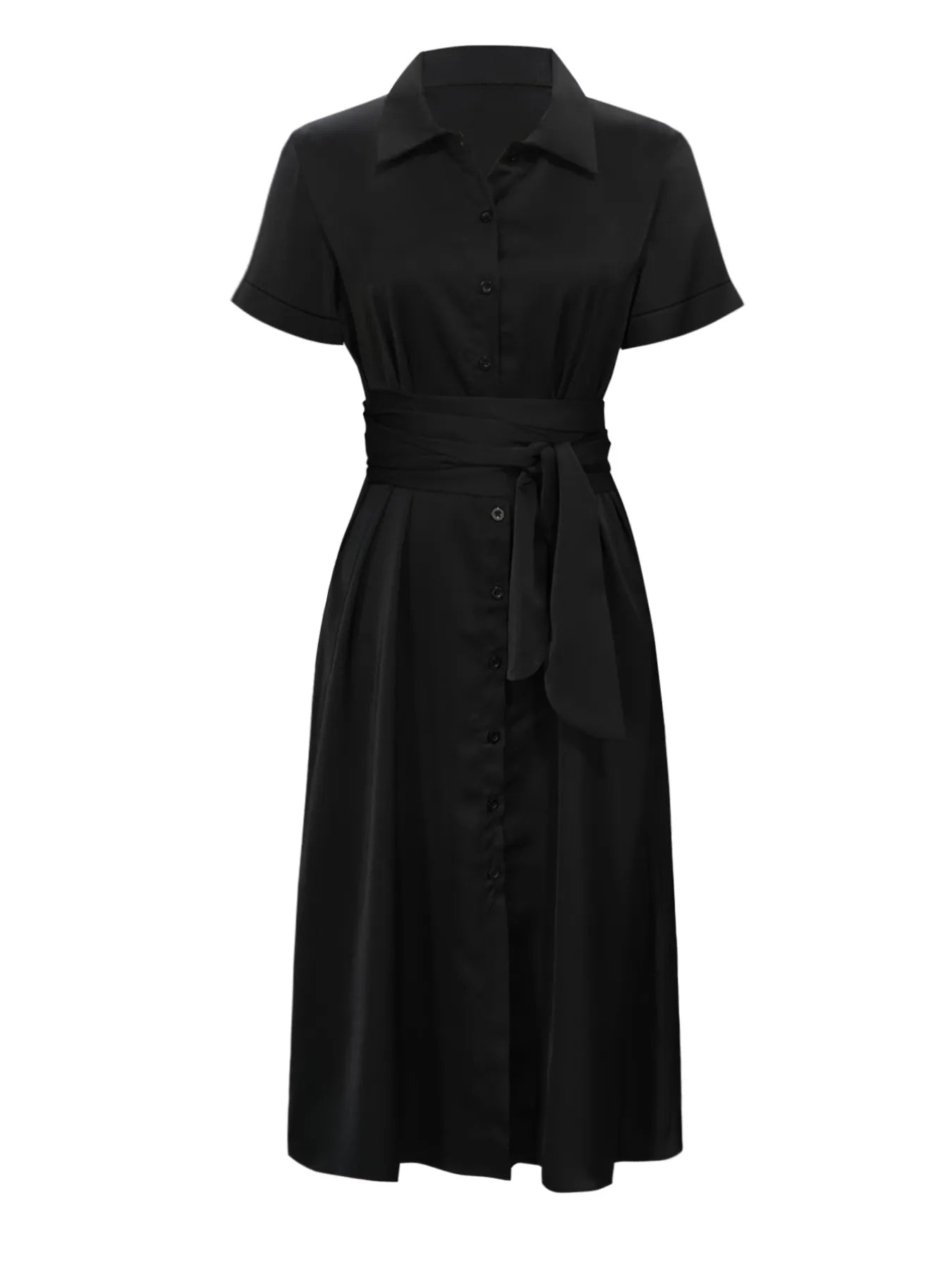 Button Down Belted Midi Shirt Dress - adritiX