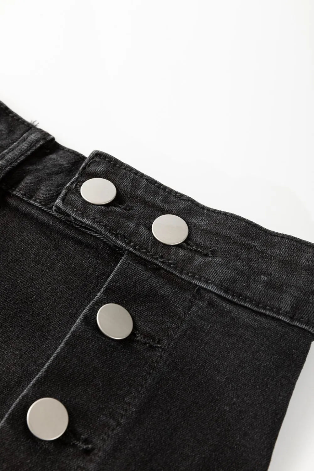 Button Fly Side Split Denim Midi Skirt - adritiX