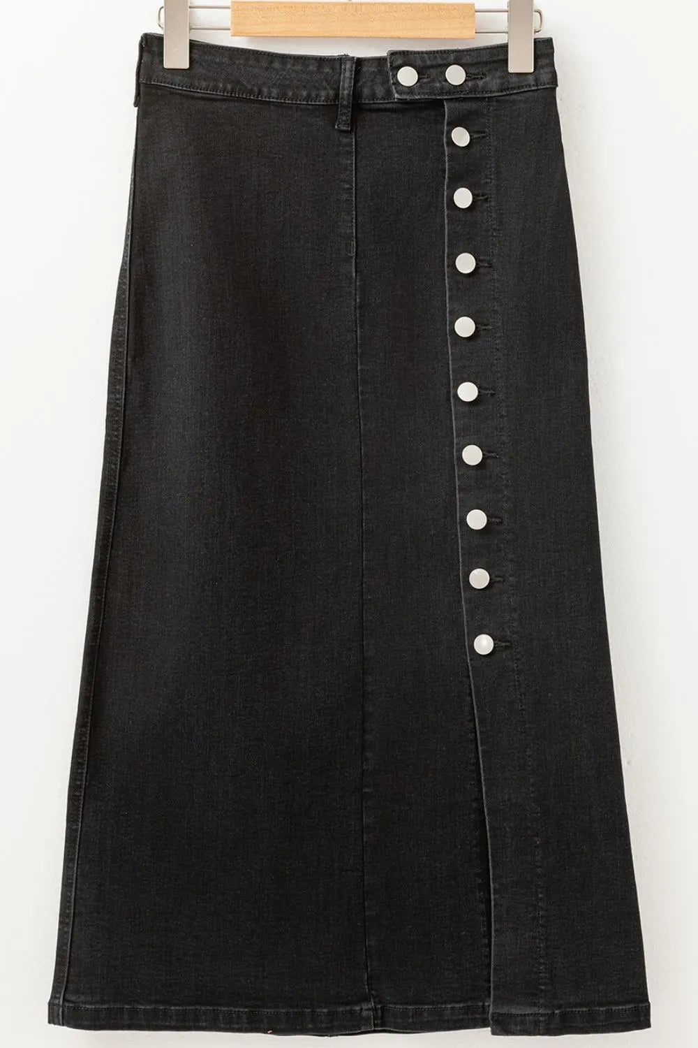 Button Fly Side Split Denim Midi Skirt - adritiX