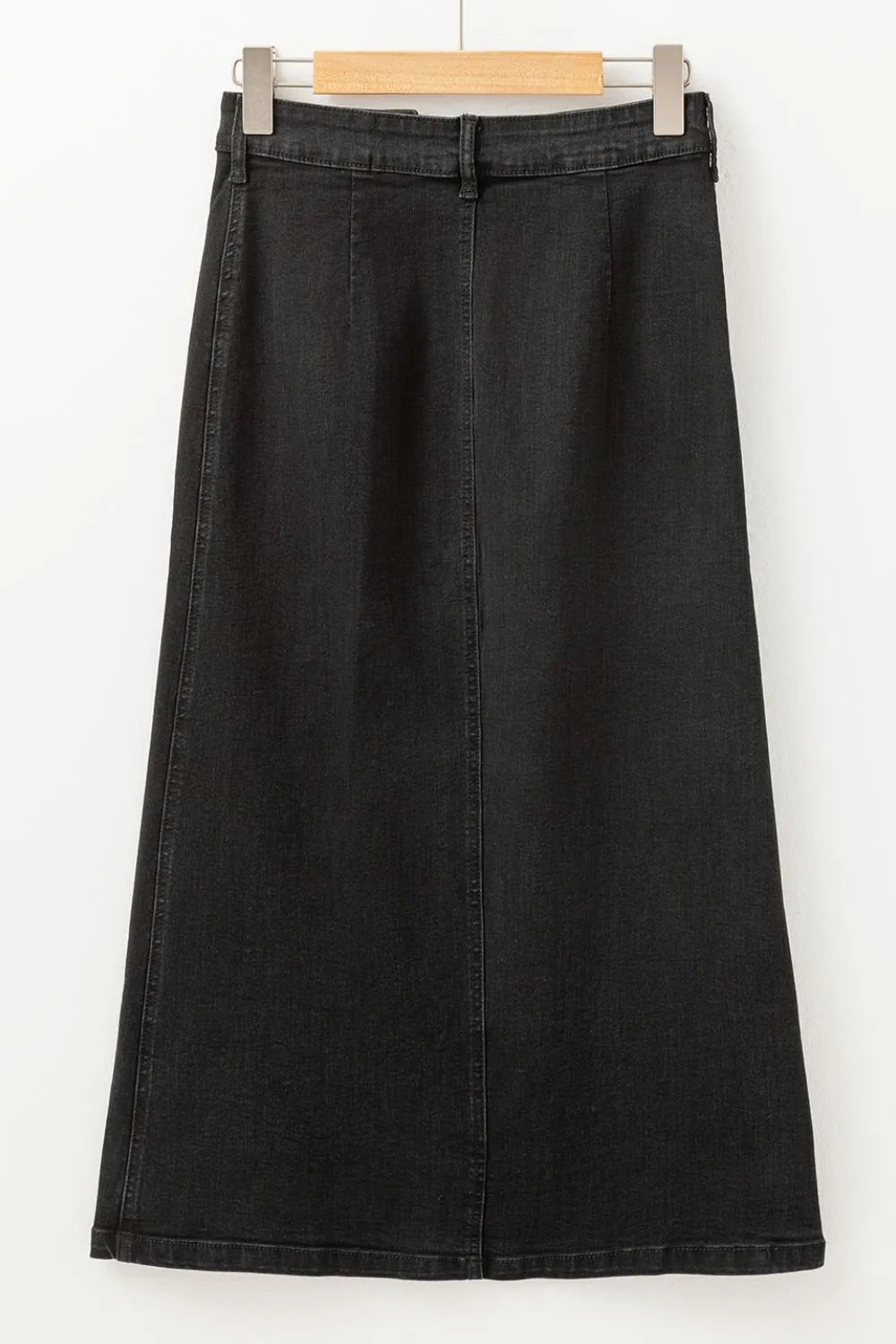 Button Fly Side Split Denim Midi Skirt - adritiX