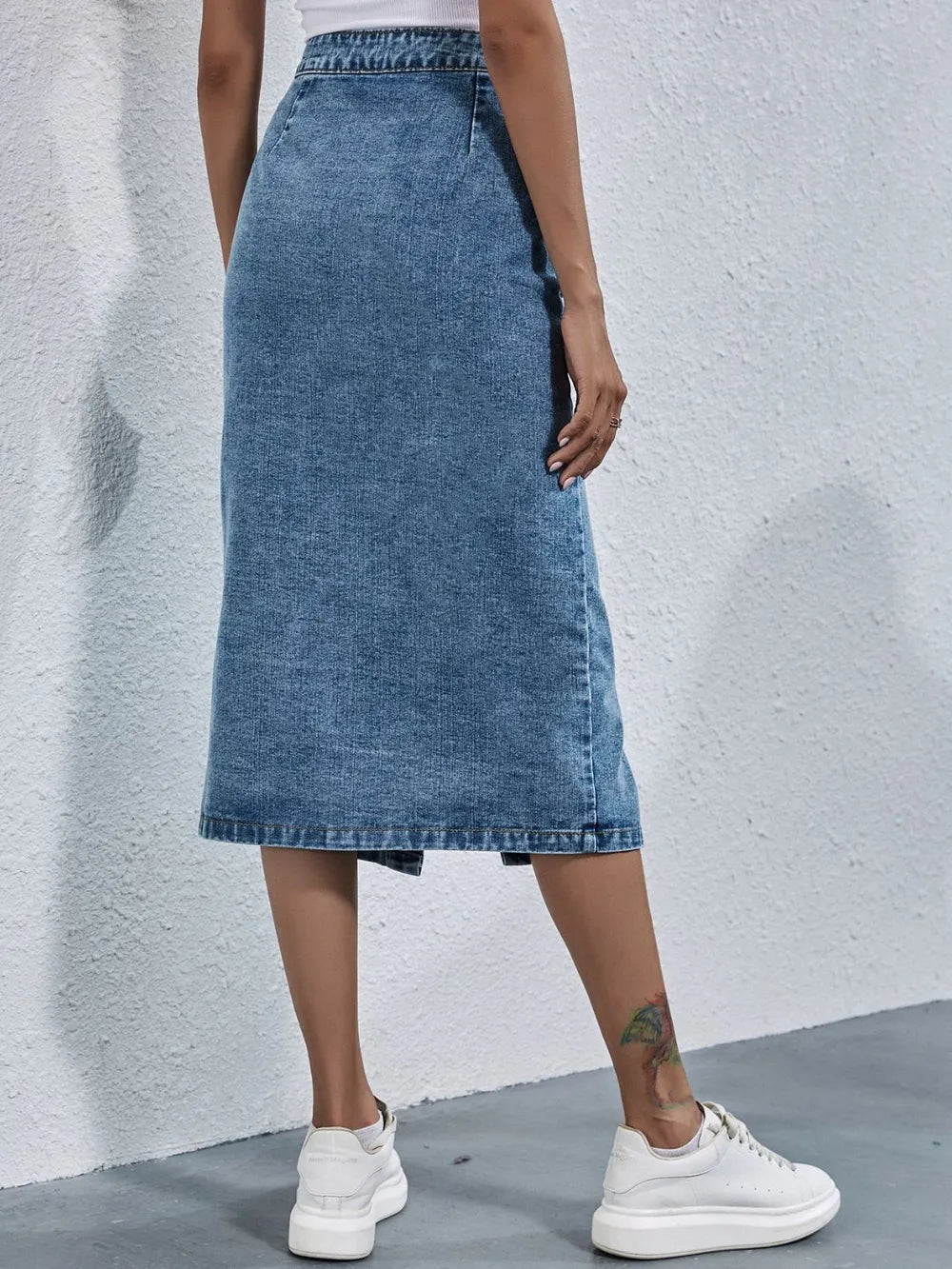 Buttoned Denim Skirt with Pockets - adritiX