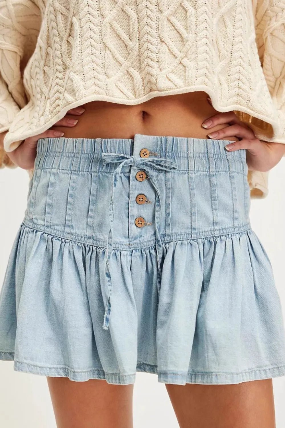 Buttoned Ruffled Mini Denim Skirt - adritiX