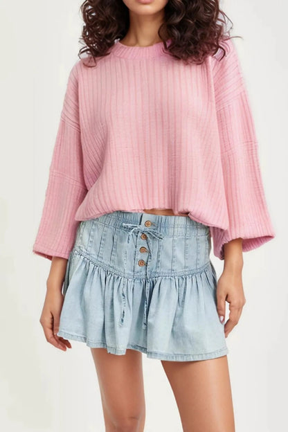 Buttoned Ruffled Mini Denim Skirt - adritiX