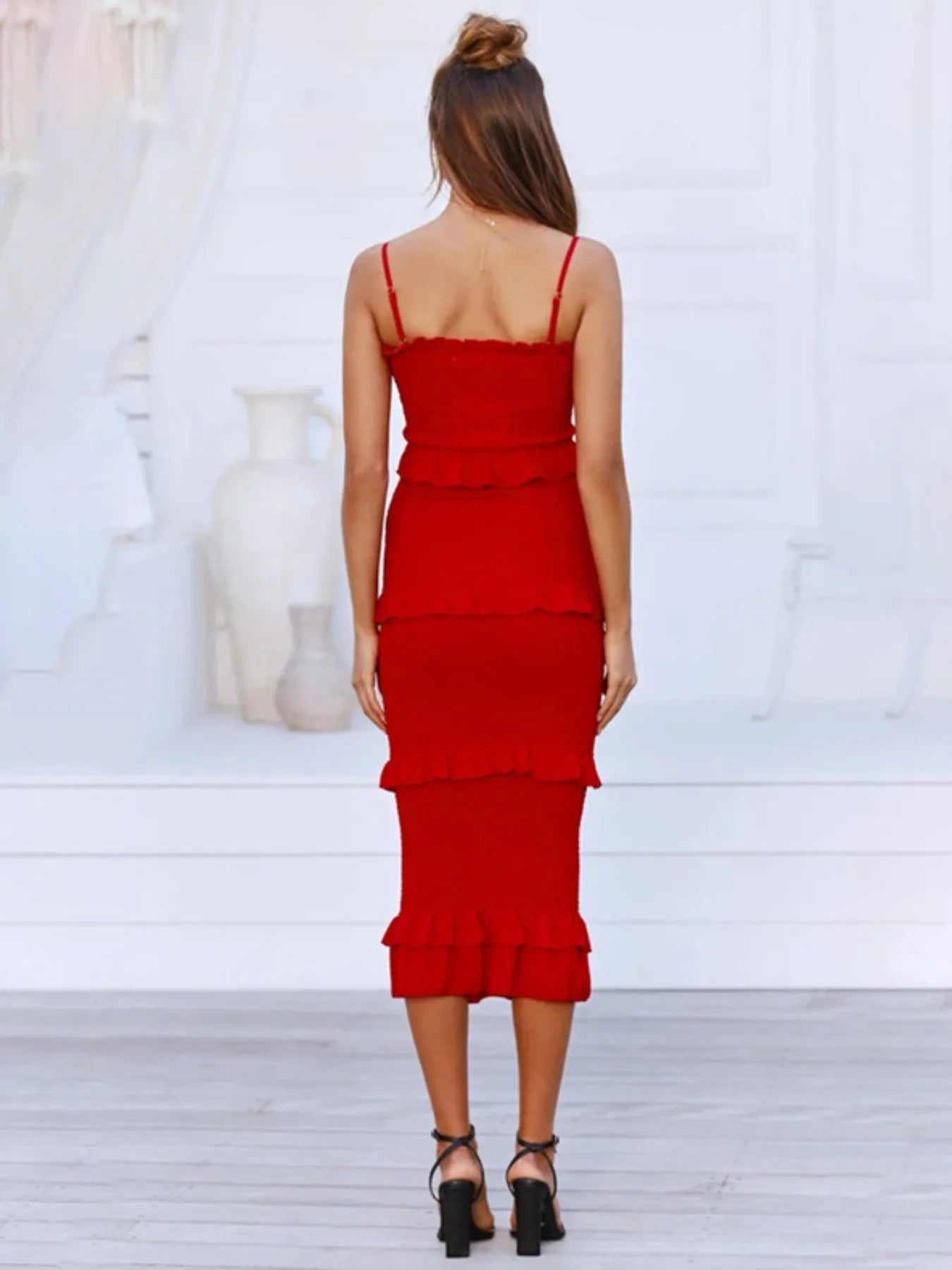 Smocked Ruffled Midi Cami Dress - adritiX