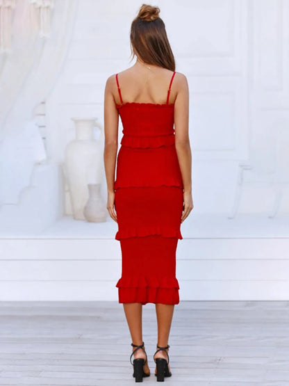 Smocked Ruffled Midi Cami Dress - adritiX