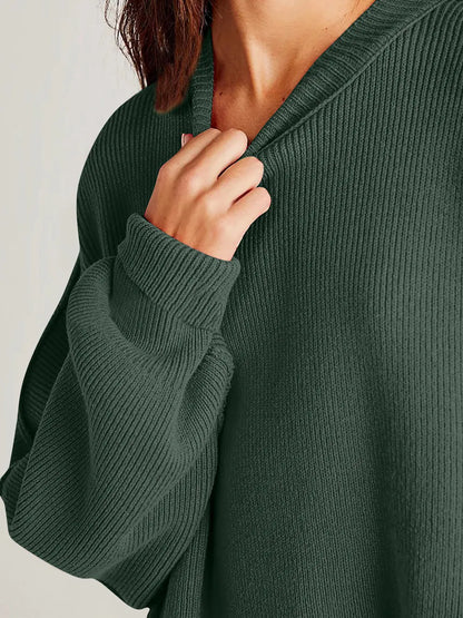 Double Take Side Slit Round Neck Long Sleeve Sweater - adritiX