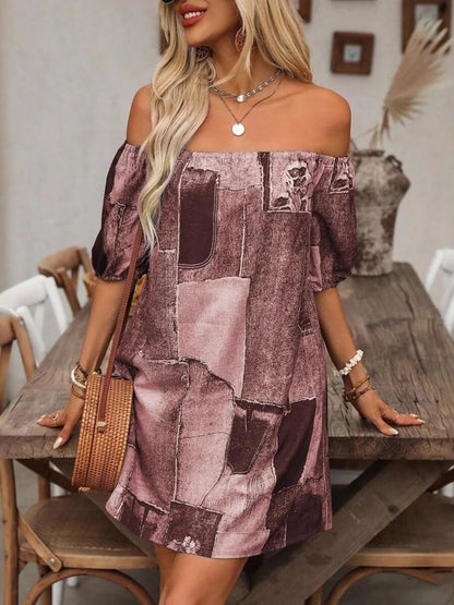Patchwork Off Shoulder Denim Mini Dress - adritiX