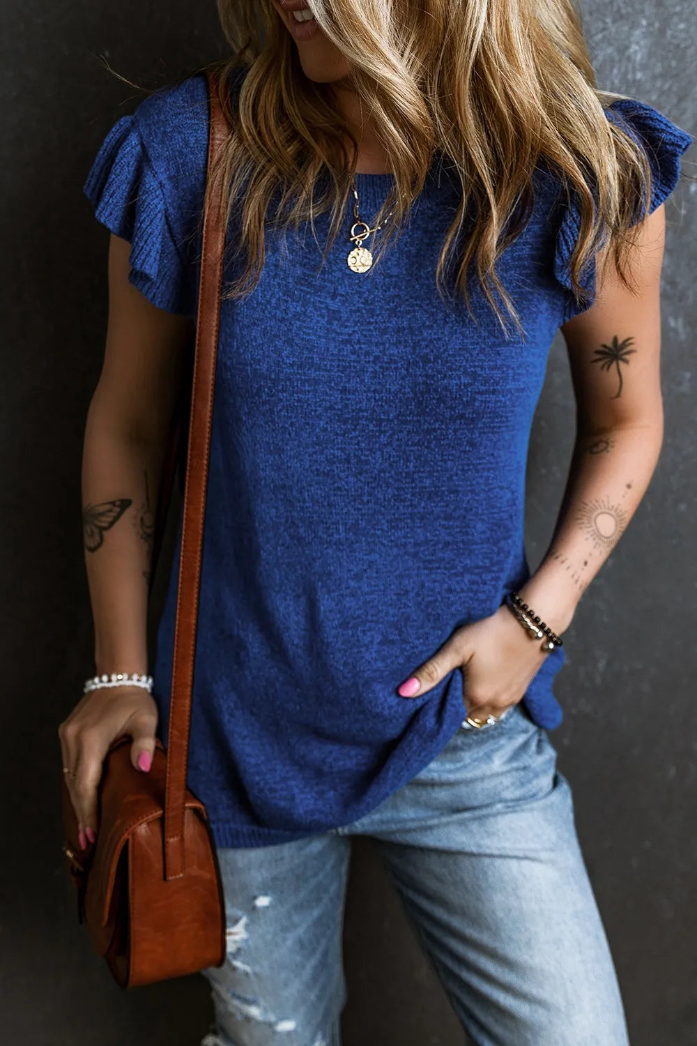 Ruffled Round Neck Knit Top - adritiX