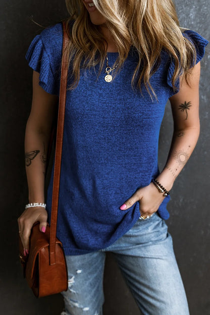 Ruffled Round Neck Knit Top - adritiX