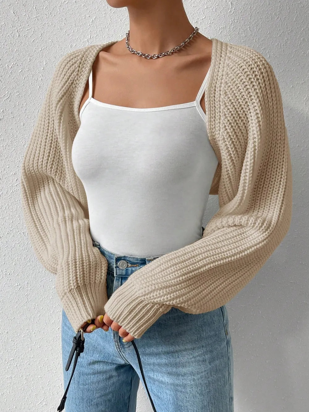 Honey Open Front Long Sleeve Cropped Cardigan - adritiX