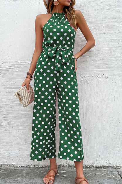 Elegant Perfee Polka Dot Grecian Wide Leg Jumpsuit - adritiX