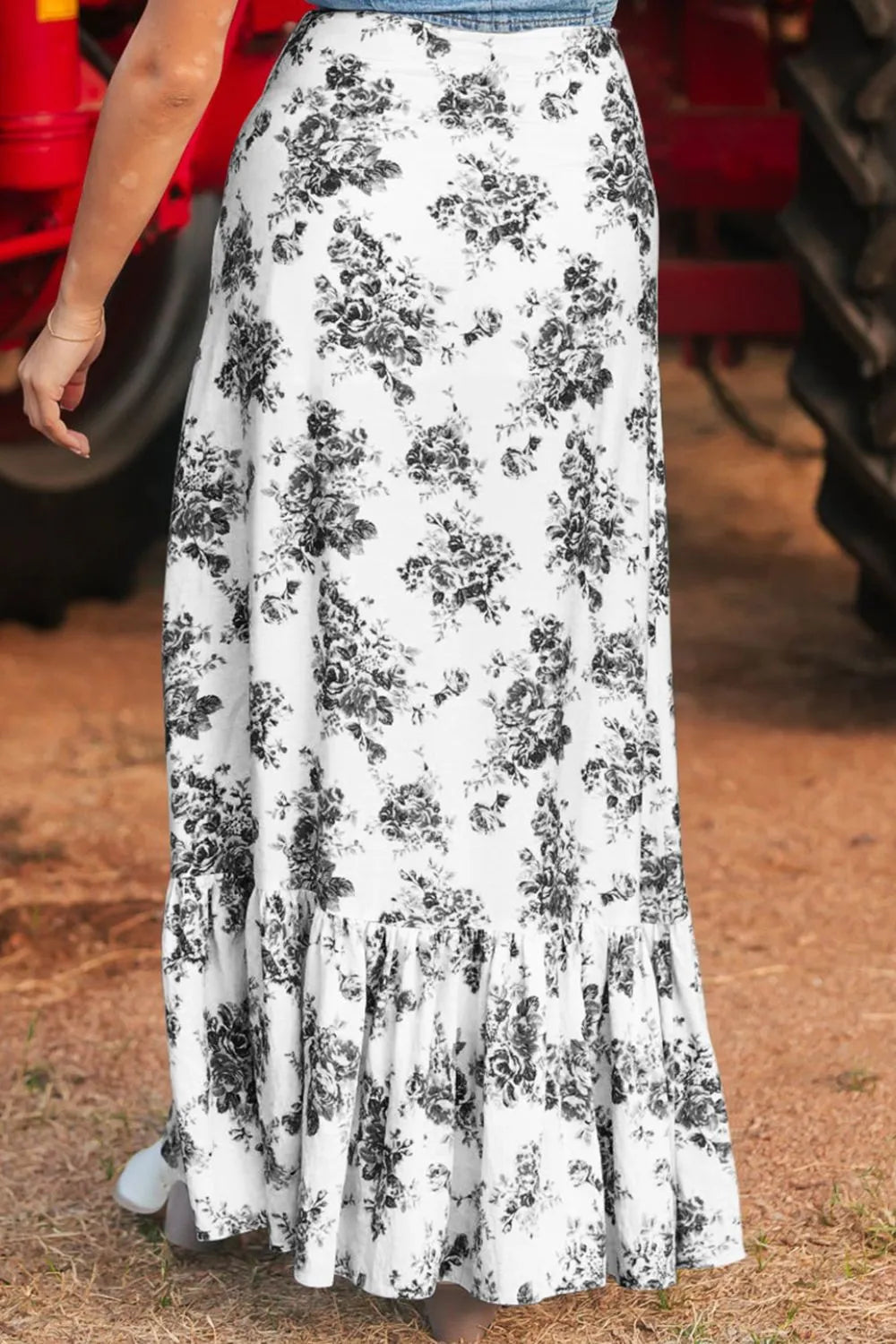 Boho Floral High Waist Ruffle Split Maxi Skirt - adritiX