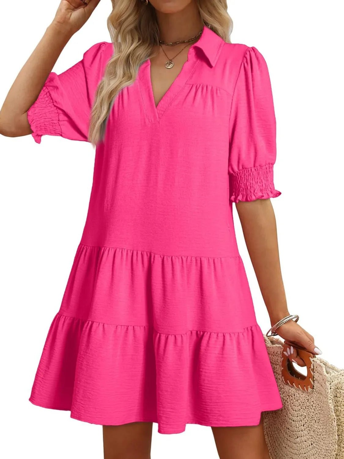 Johnny Collar Short Sleeve Mini Dress - adritiX
