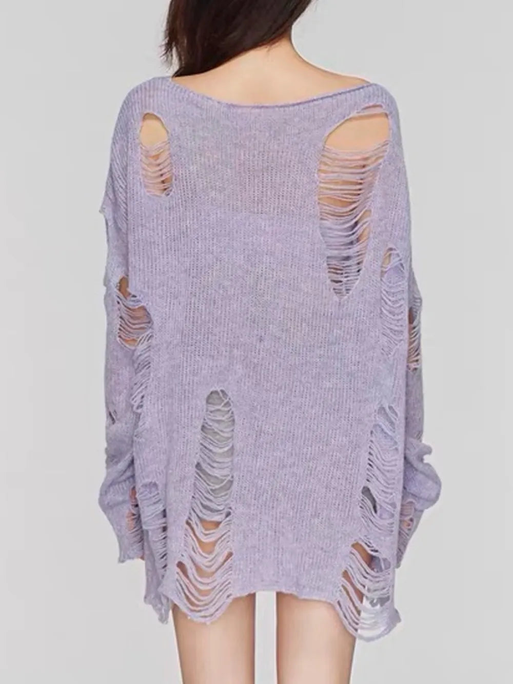 Distressed Boat Neck Knit Cover Up - adritiX