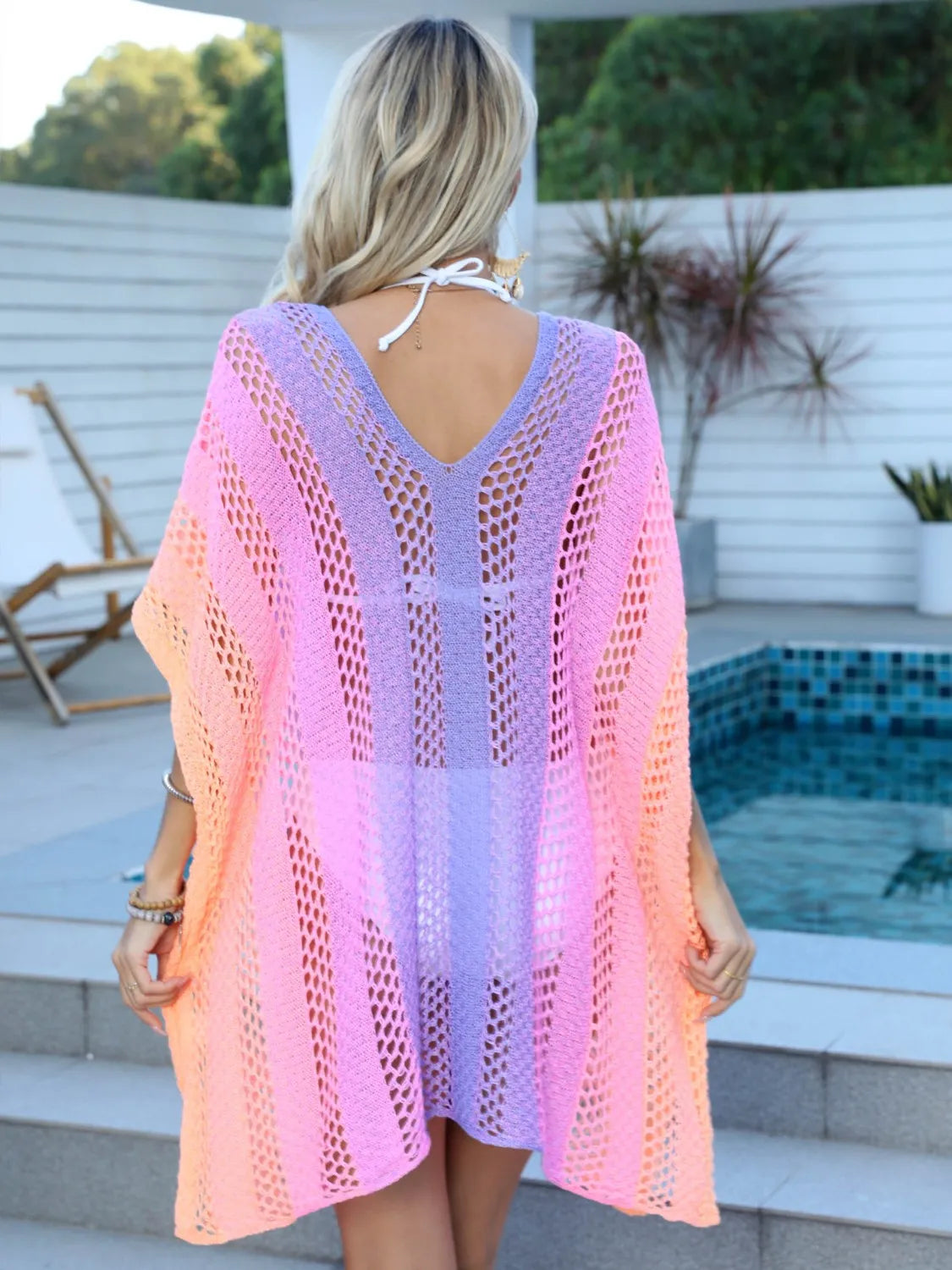 Rainbow Gradient Crochet Beach Cover Up - adritiX