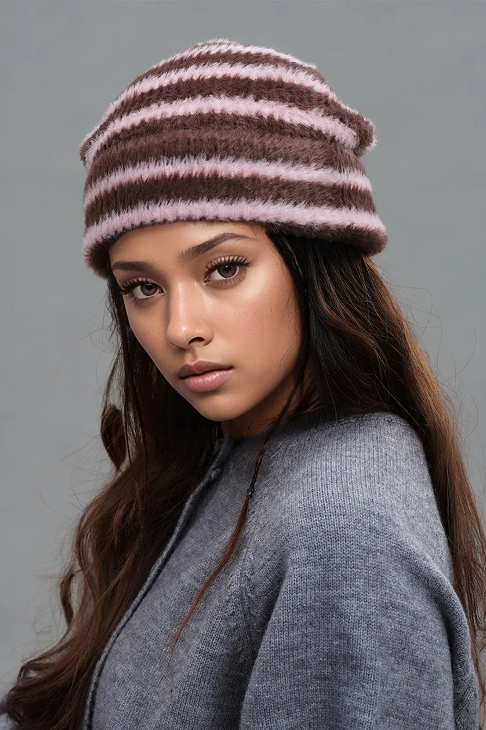 Fuzzy Contrast Striped Thermal Hat - adritiX