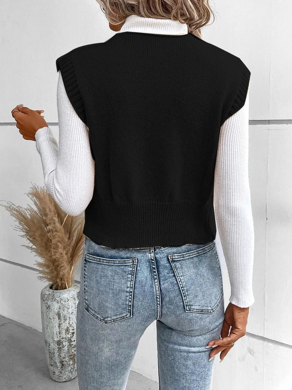 Full Size Button Up V-Neck Sweater Vest - adritiX