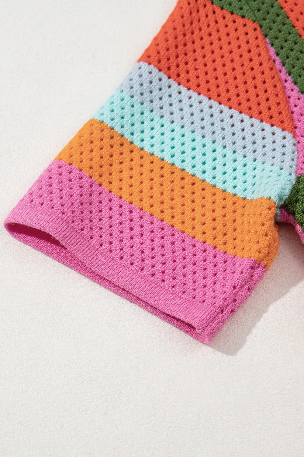 Color Block Eyelet Casual Knit Top - adritiX