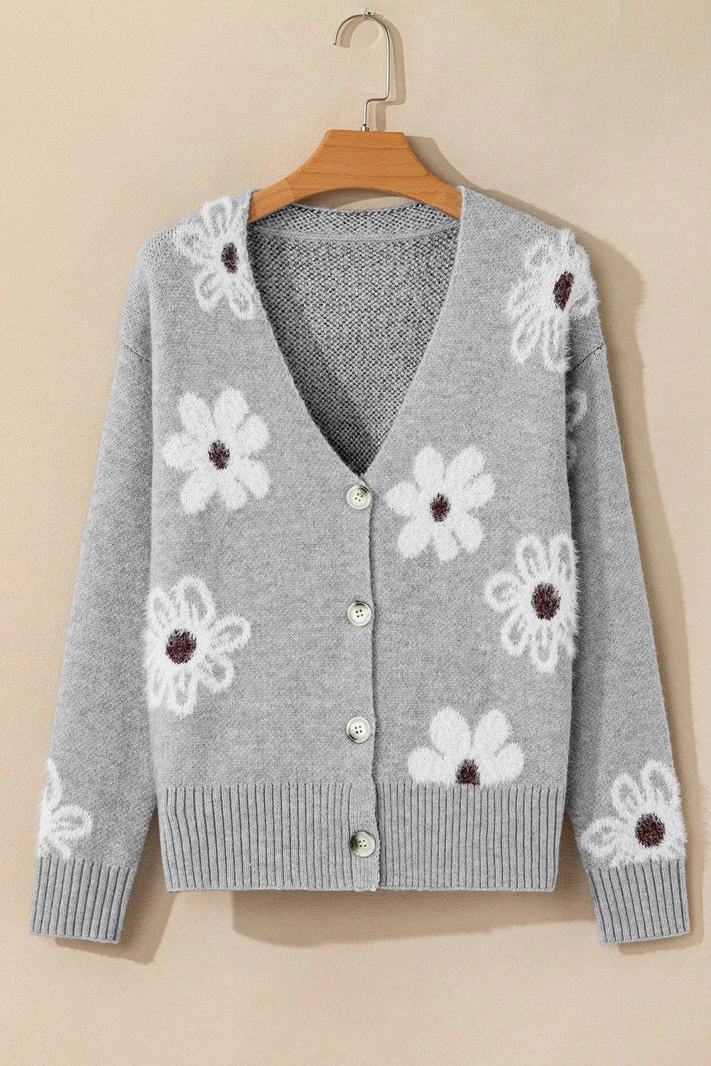 Flower Button Up Long Sleeve Cardigan - adritiX