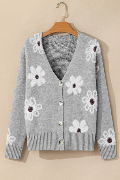 Flower Button Up Long Sleeve Cardigan - adritiX