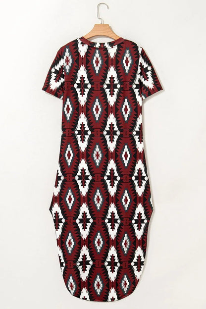 Aztec Print V-Neck Midi Dress - adritiX