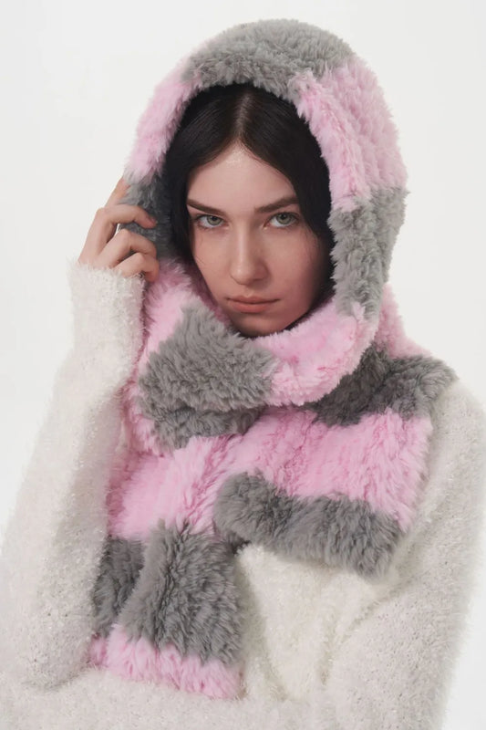 Fuzzy Contrast Striped Scarf - adritiX