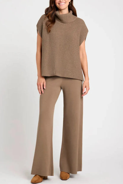 Slit Turtleneck Cap Sleeve Sweater - adritiX