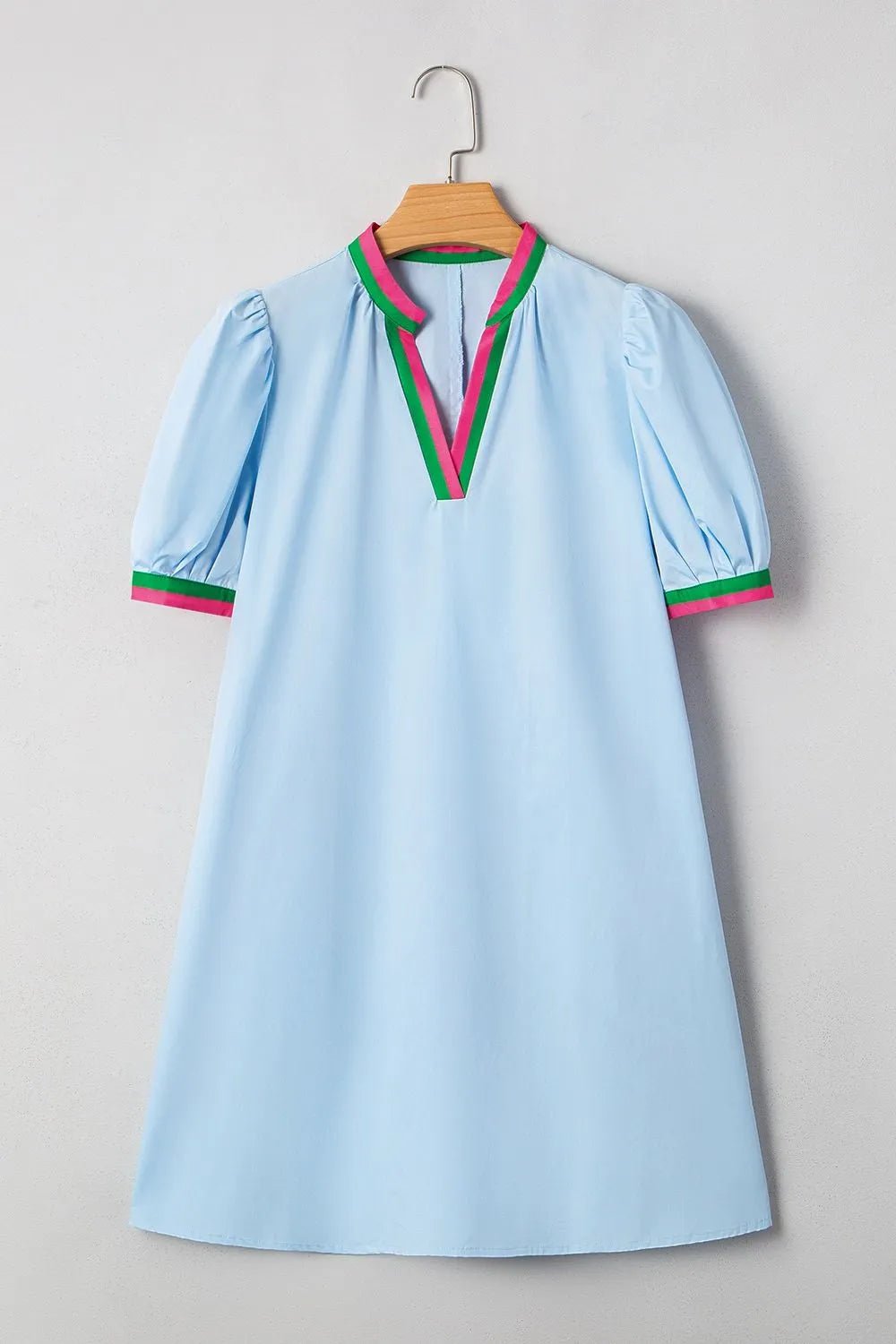 Notched Puff Sleeve Swing Dress - adritiX