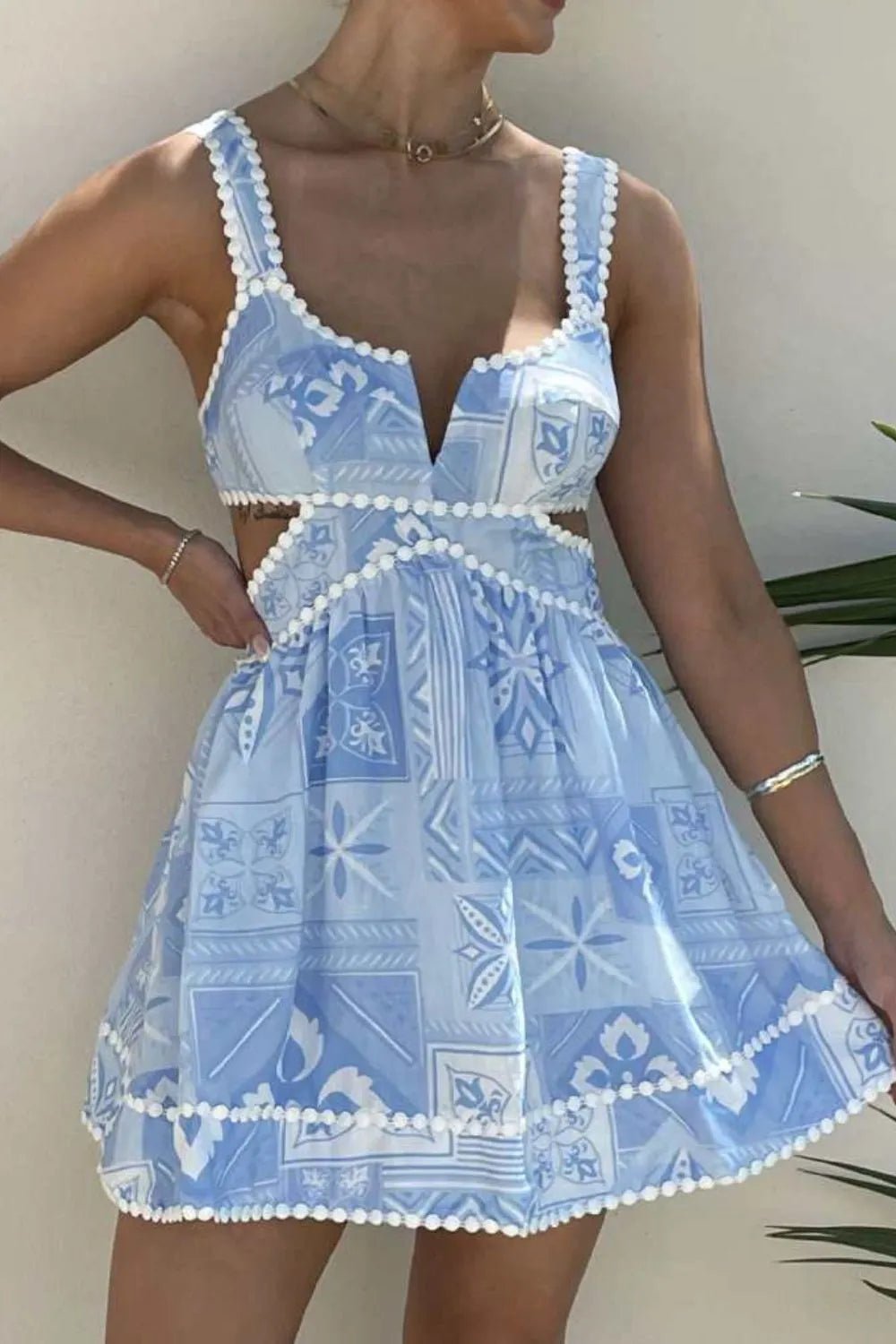 Cutout Printed Mini Dress - adritiX