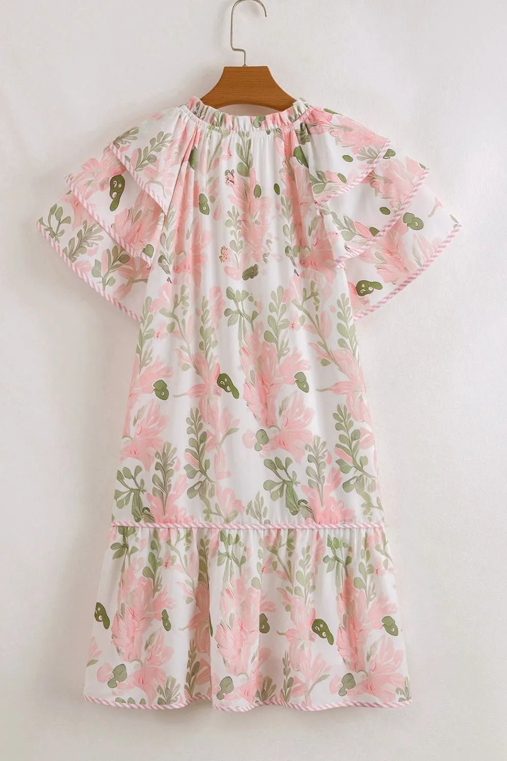 Floral Contrast Edge Layered Short Sleeve Mini Dress - adritiX
