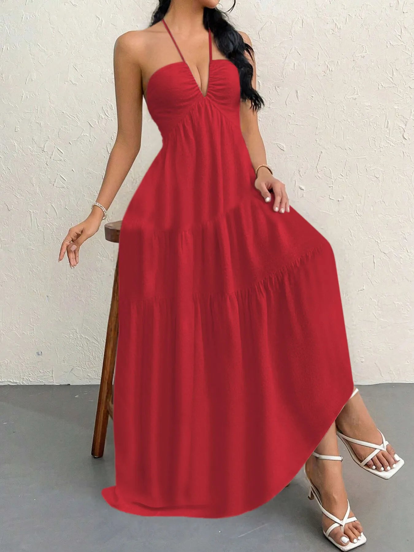 Halter Neck Tiered Maxi Dress - adritiX