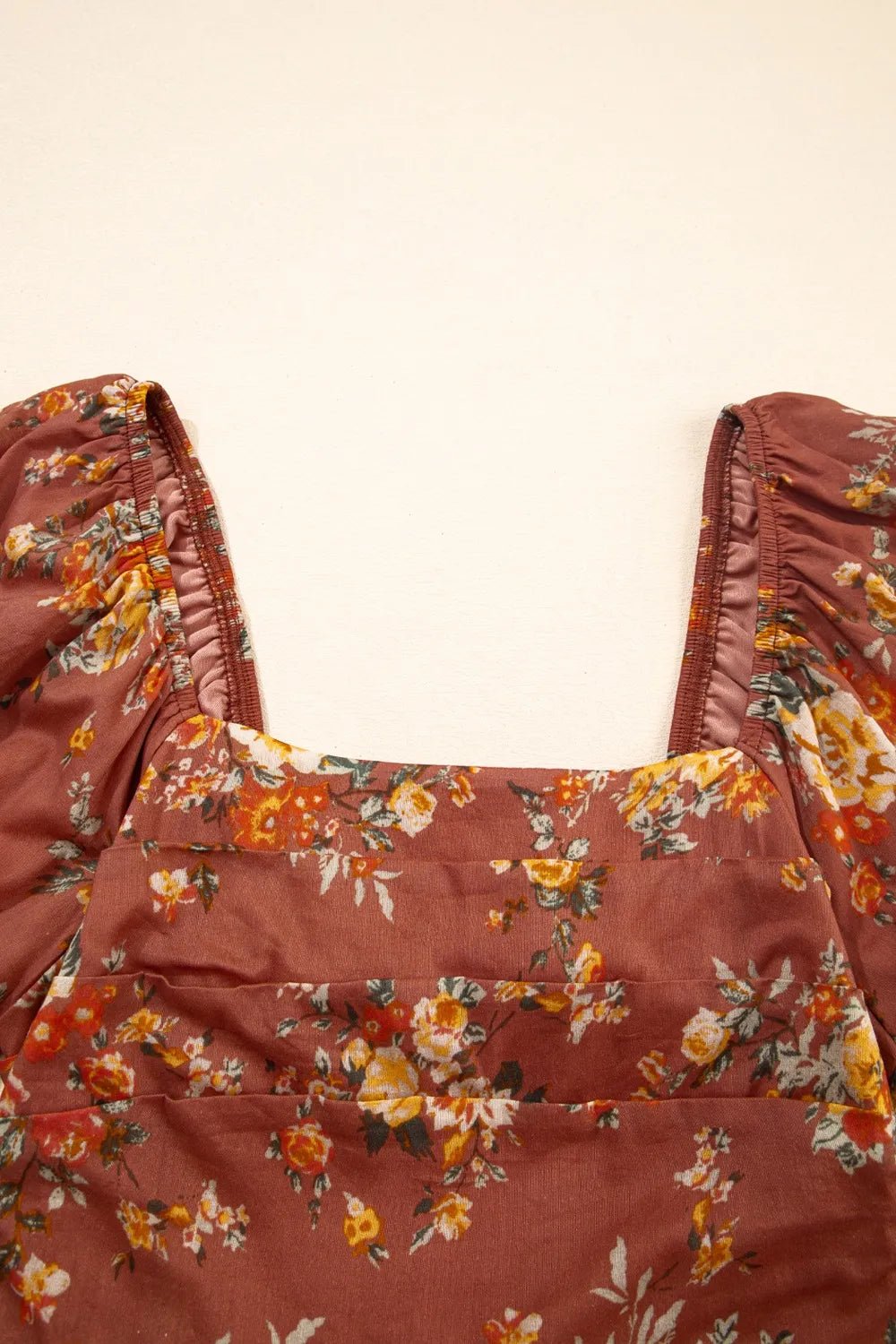 Floral Puff Sleeve Square Neck Knot Open Back Mini Dress - adritiX